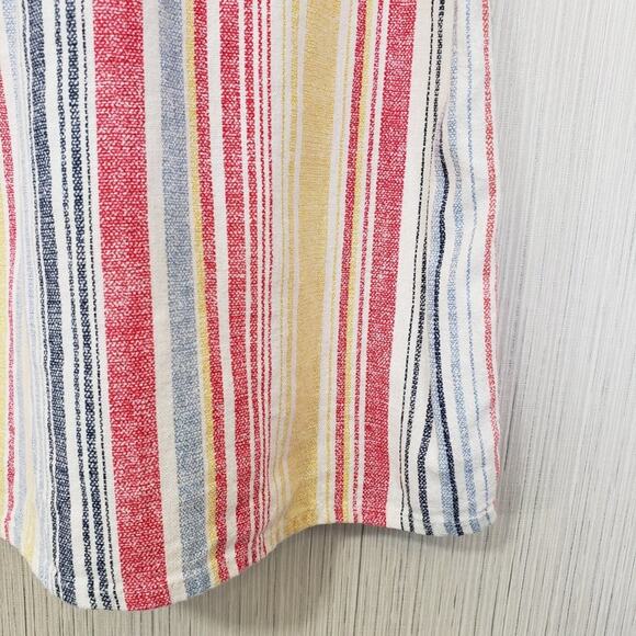 Chloe + Rene striped linen blend ruffle short sleeve tie front shirt womans sz M - Picture 4 of 6